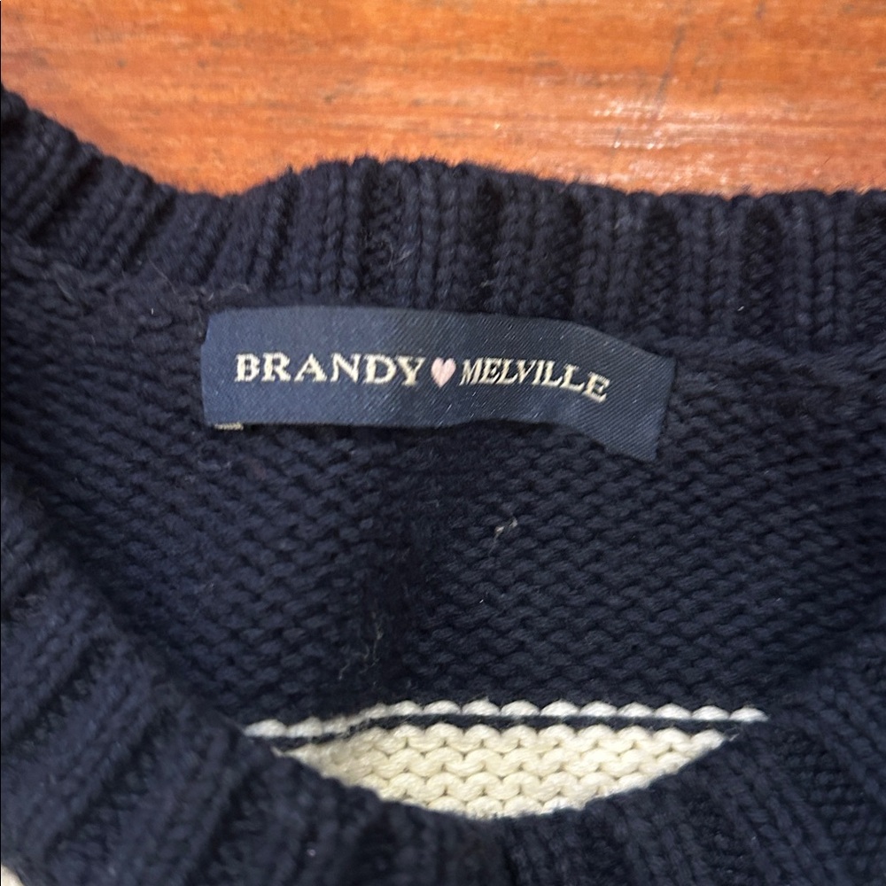 Brandy Melville Black and Cream Striped Crewneck Sweater - Picture 2 of 2